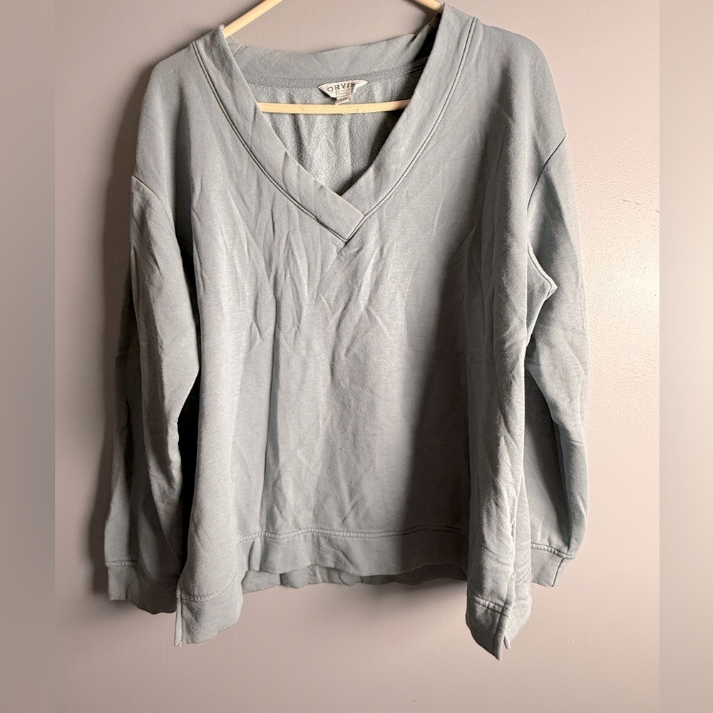 Orvis Women’s V-Neck Oversized Pullover Sweatshirt Size L Grayish Green XXX Soft